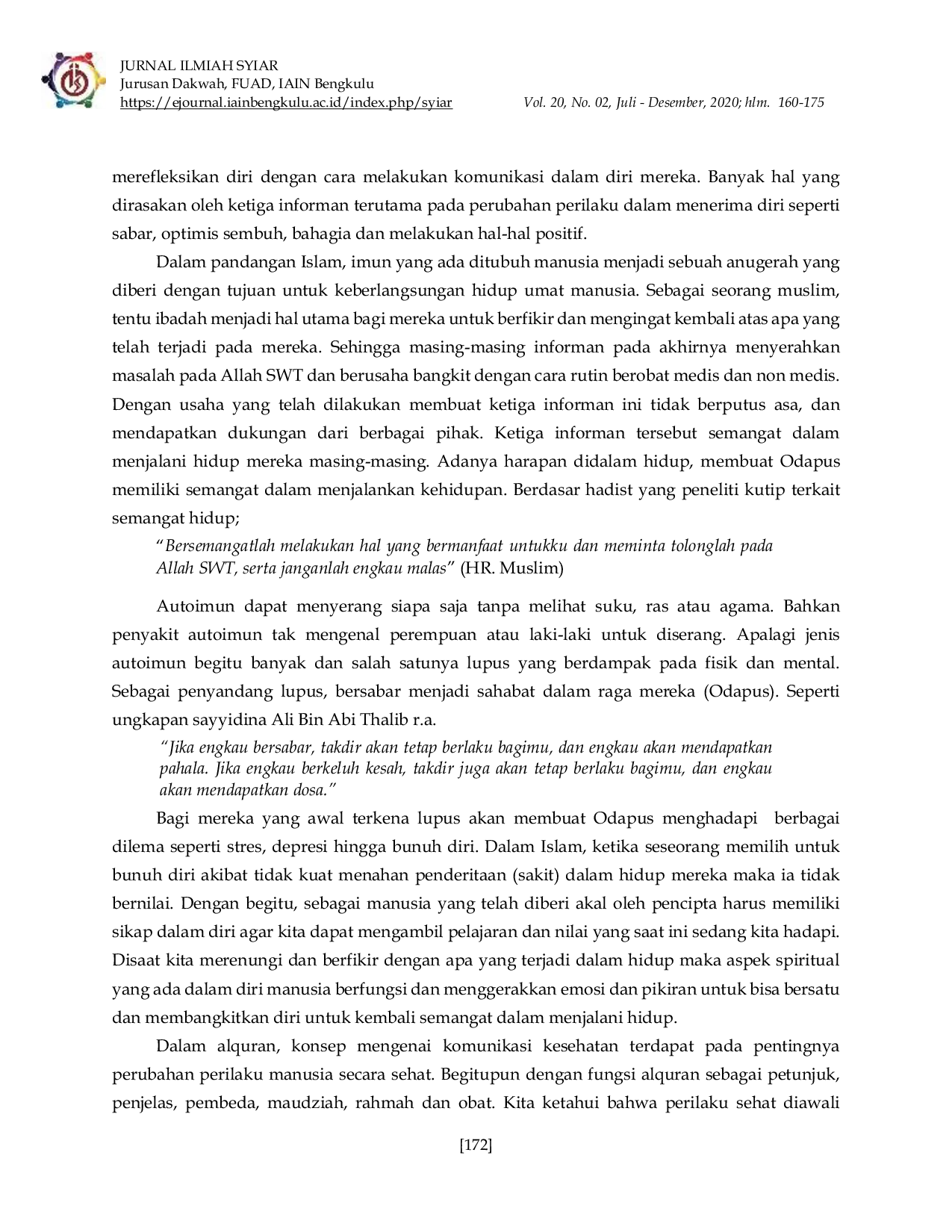 JURIS Makna Lupus Bagi Odapus Perspektif Komunikasi Kesehatan Islam