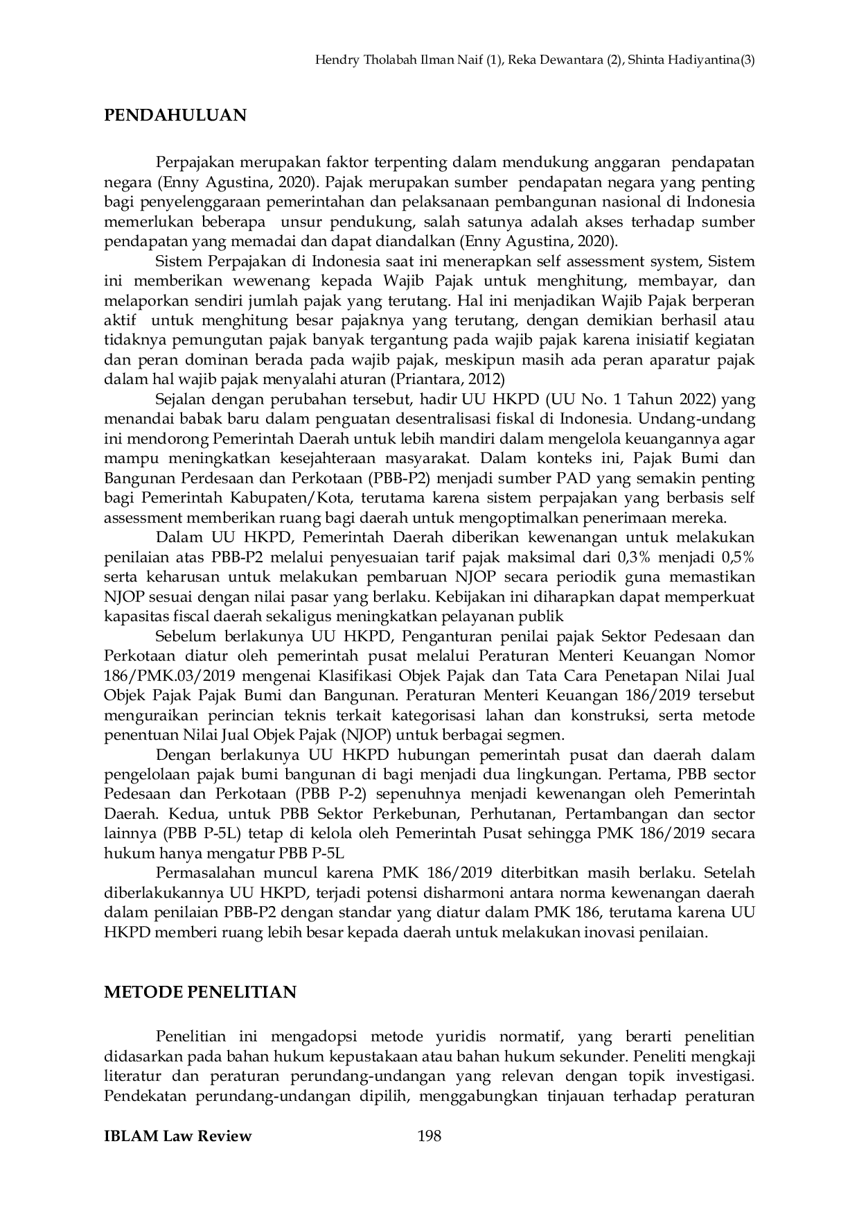 JURIS Harmonisasi Pengaturan Penilaian Pajak Sektor Pedesaan dan Perkotaan