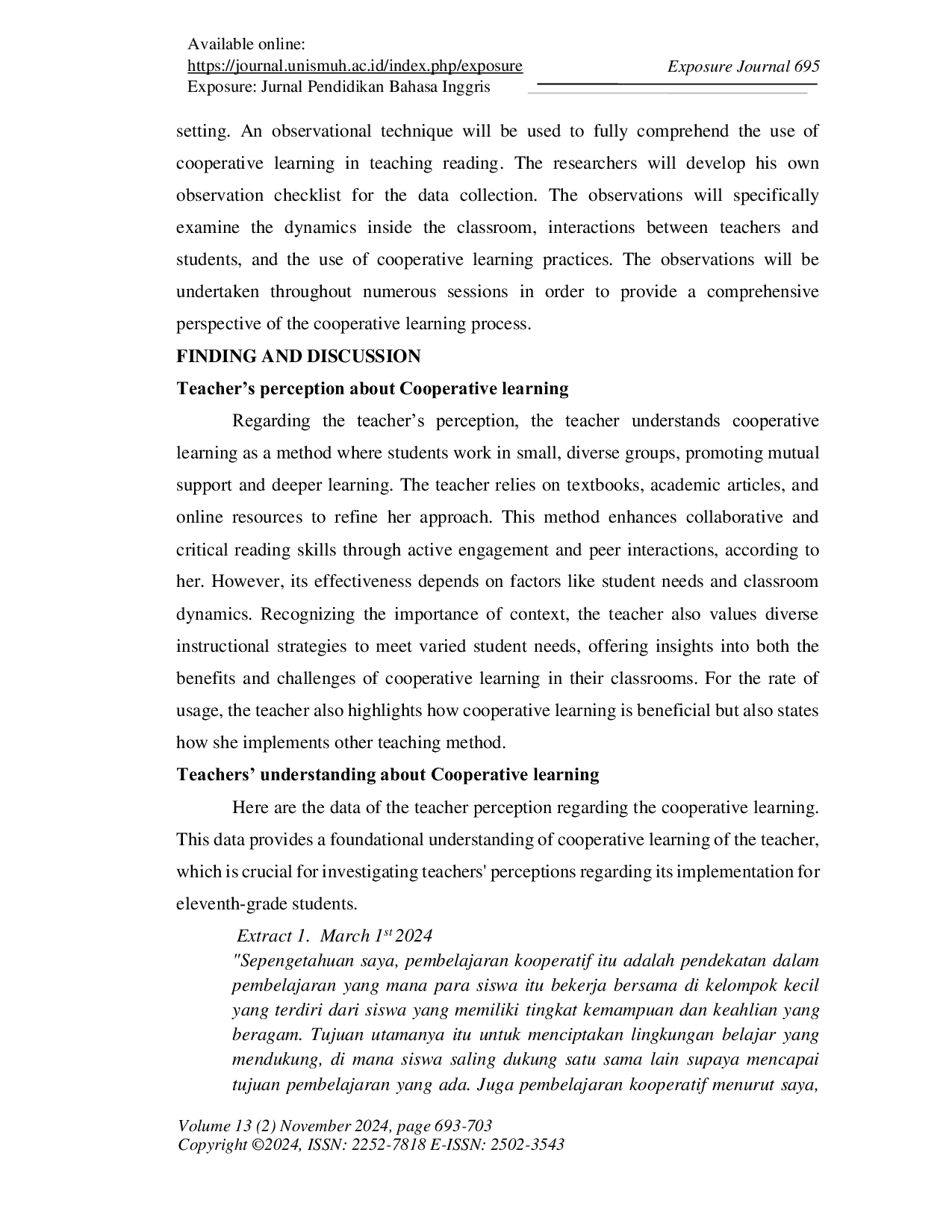 JURIS COOPERATIVE LEARNING IN TEACHING READING How does the English teacher perceive cooperative learning