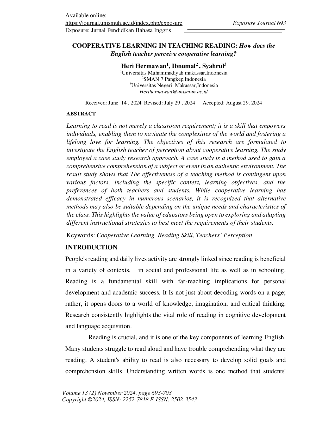 JURIS COOPERATIVE LEARNING IN TEACHING READING How does the English teacher perceive cooperative learning