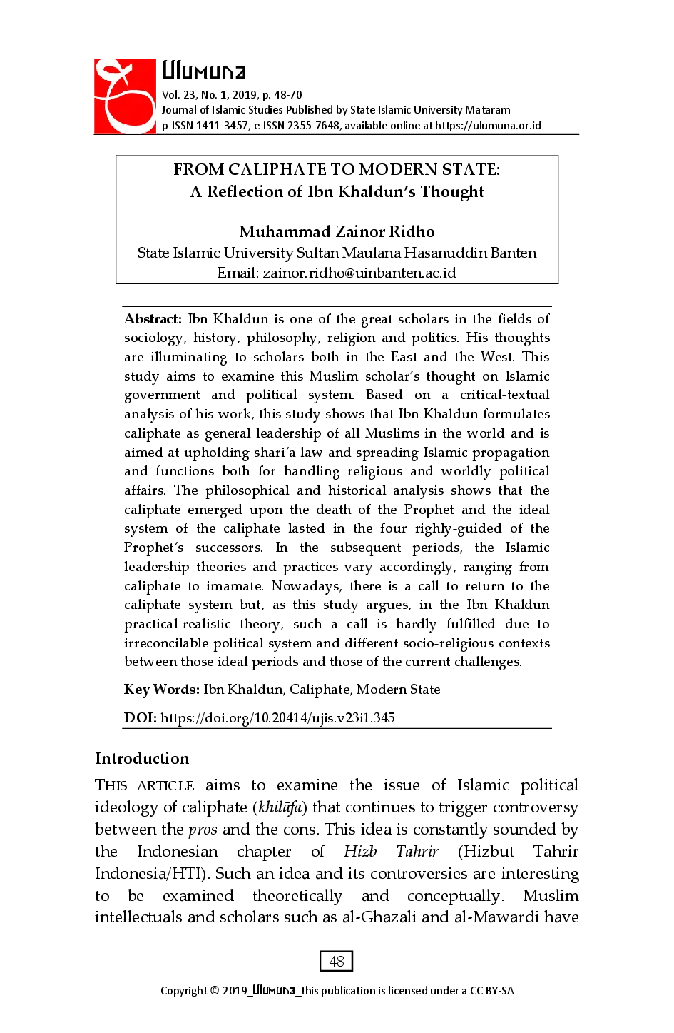 juris From Chalipate to Modern State A Reflection of Ibn Khaldun s Thought