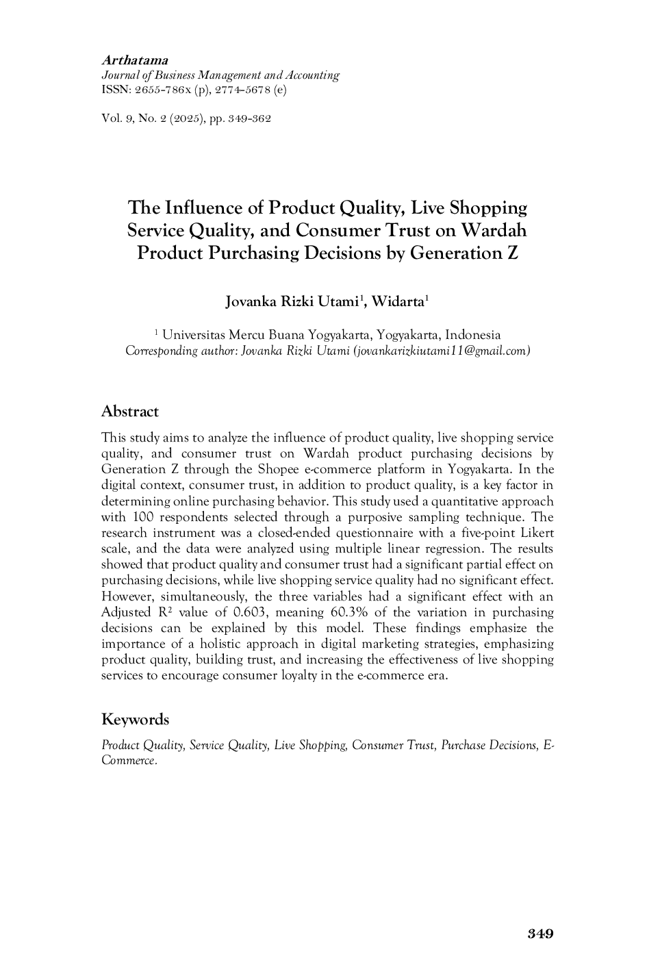 JURIS The Influence of Product Quality Live Shopping Service Quality and Consumer Trust on Wardah Product Purchasing Decisions by Generation Z