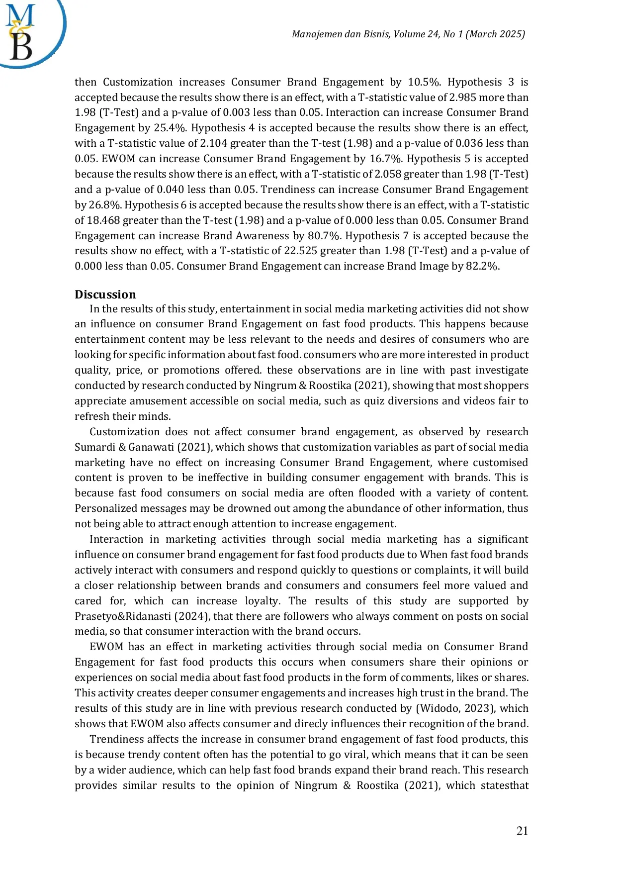 JURIS The Influence of Social Media Marketing on Consumer Brand Engagement and Brand Knowledge in Fast Food Products