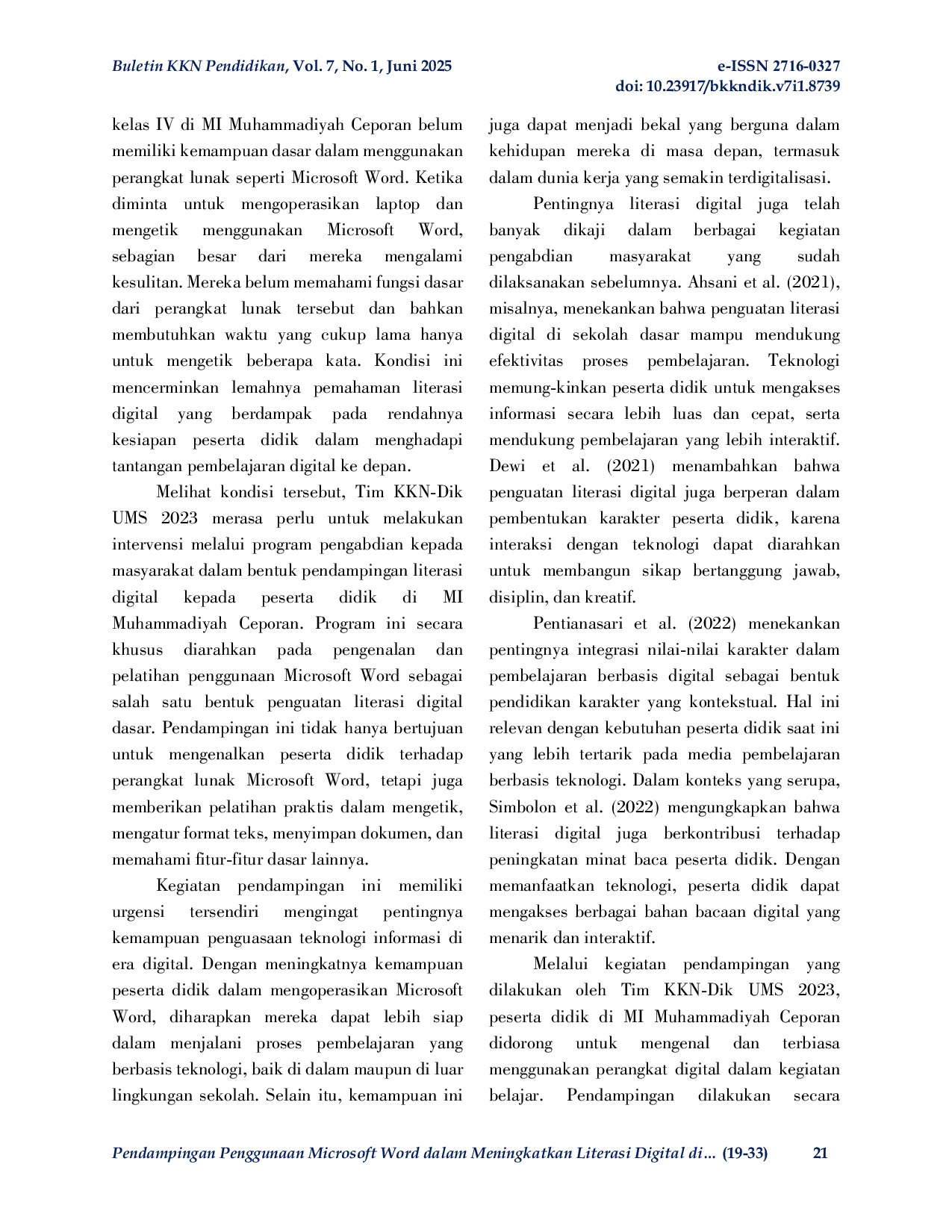 JURIS Pendampingan Penggunaan Microsoft Word dalam Meningkatkan Literasi Digital di MI Muhammadiyah Ceporan