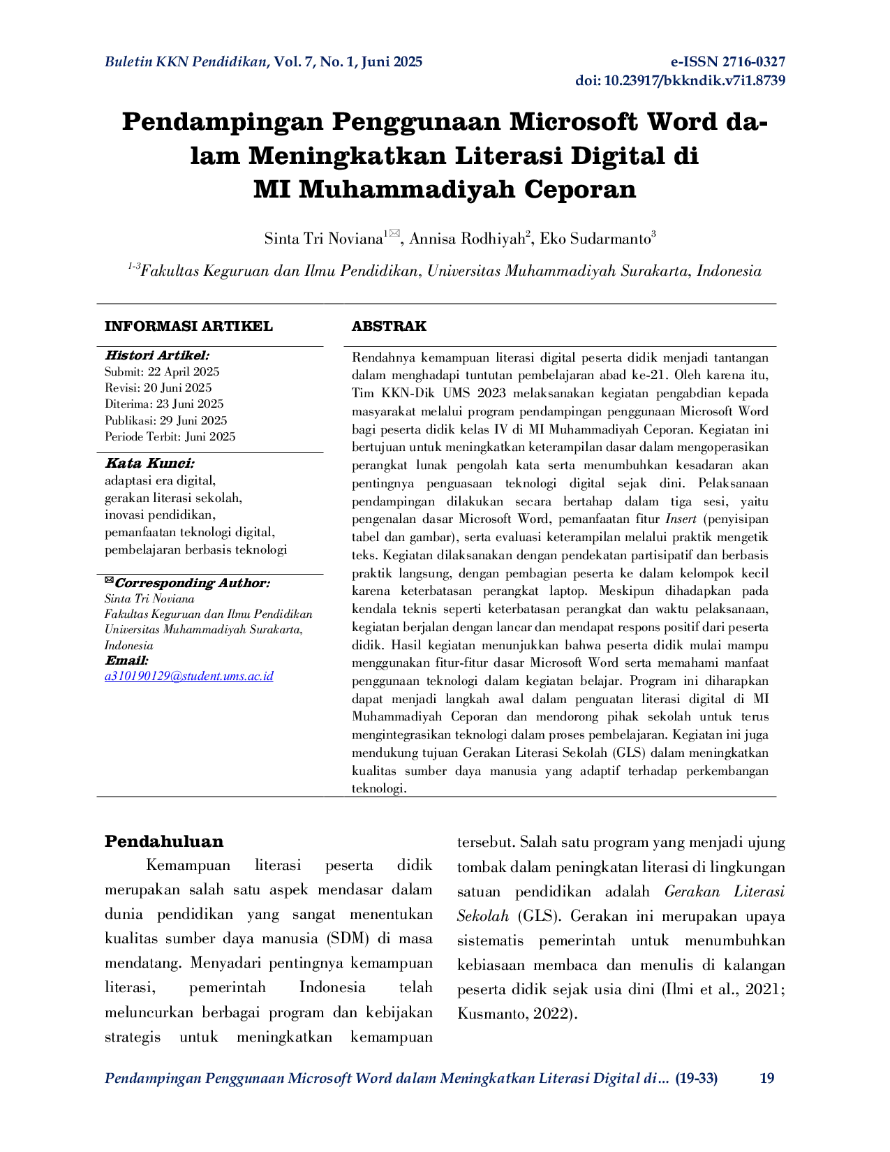 JURIS Pendampingan Penggunaan Microsoft Word dalam Meningkatkan Literasi Digital di MI Muhammadiyah Ceporan