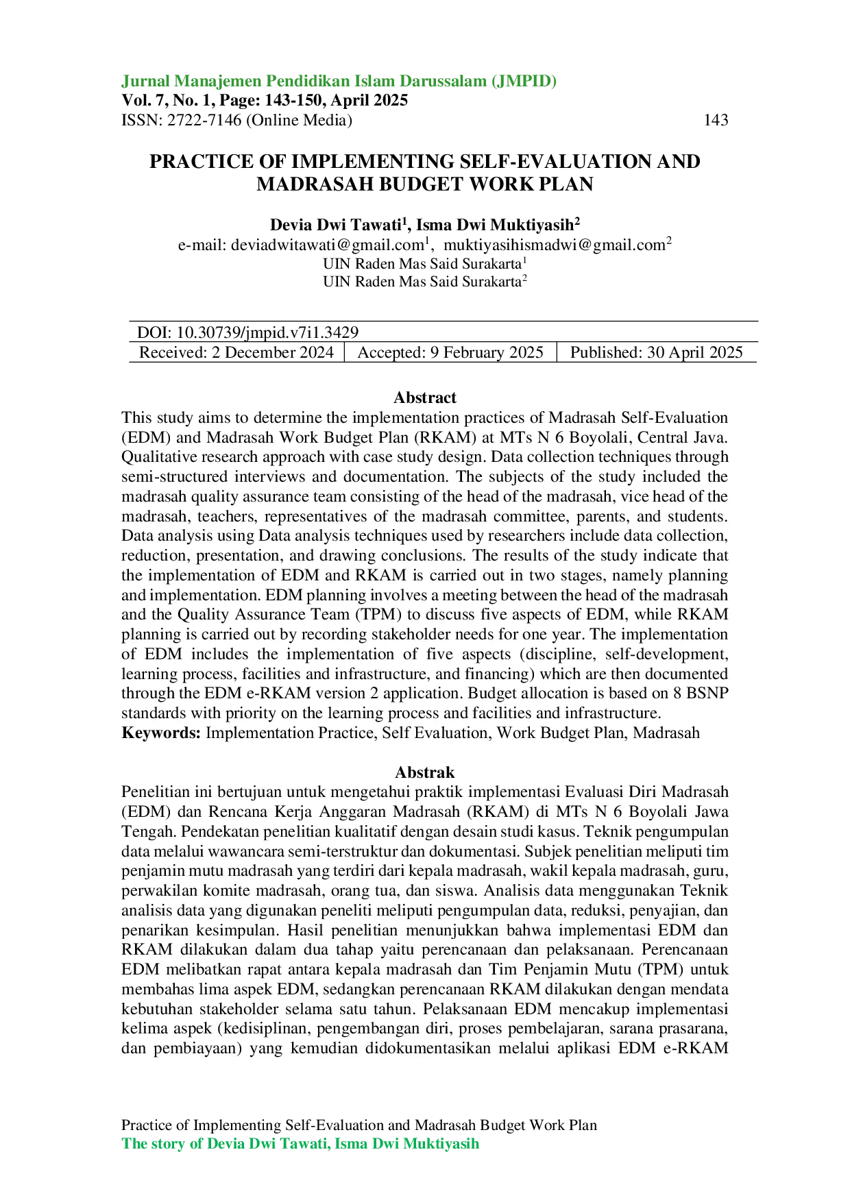 JURIS Practice of Implementing Self Evaluation and Madrasah Budget Work Plan