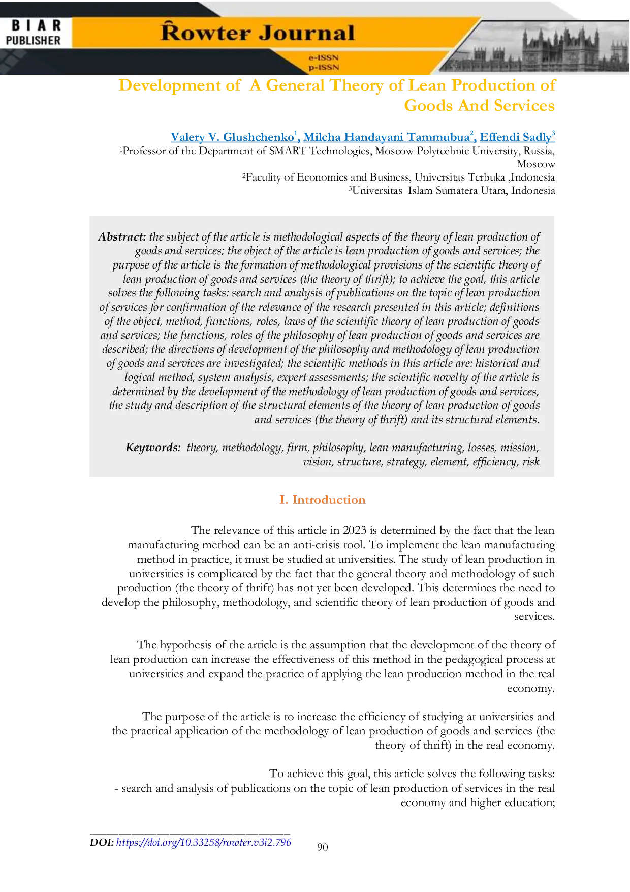 JURIS Development of a general theory of lean production of goods and services