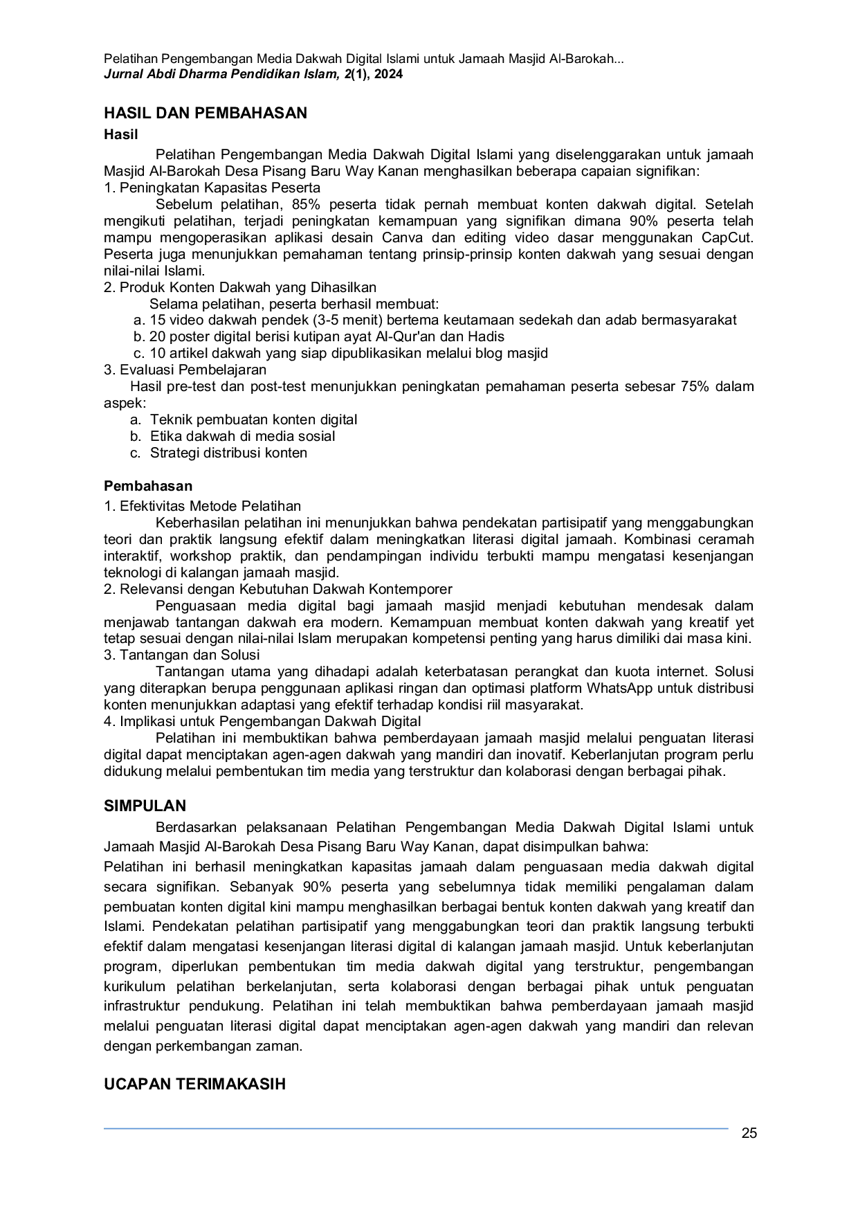 JURIS Training on Developing Islamic Digital Da wah Media for the Congregation of Al Barokah Mosque Pisang Baru Village Way Kanan 2023