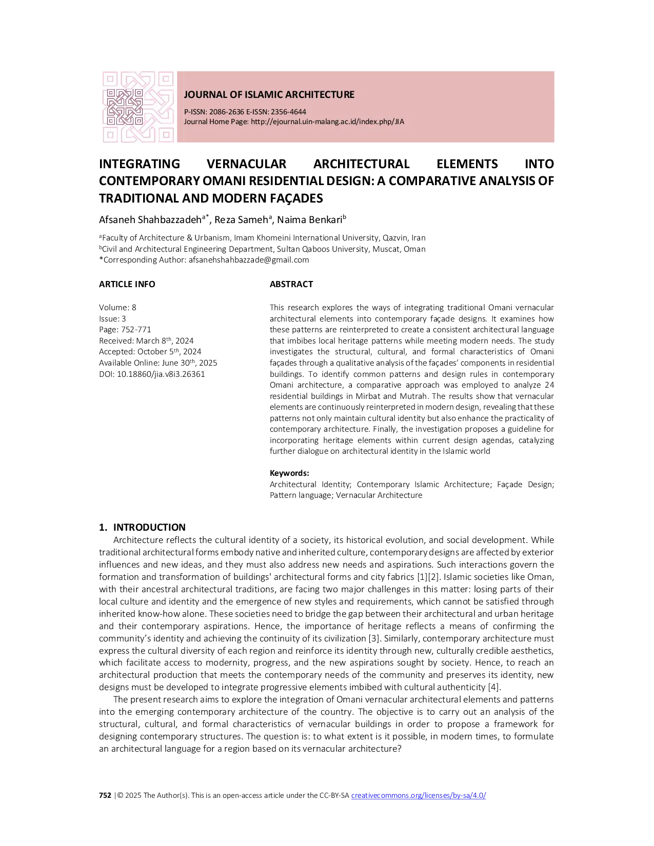 JURIS Integrating Vernacular Architectural Elements Into Contemporary Omani Residential Design A Comparative Analysis of Traditional and Modern Fa ades