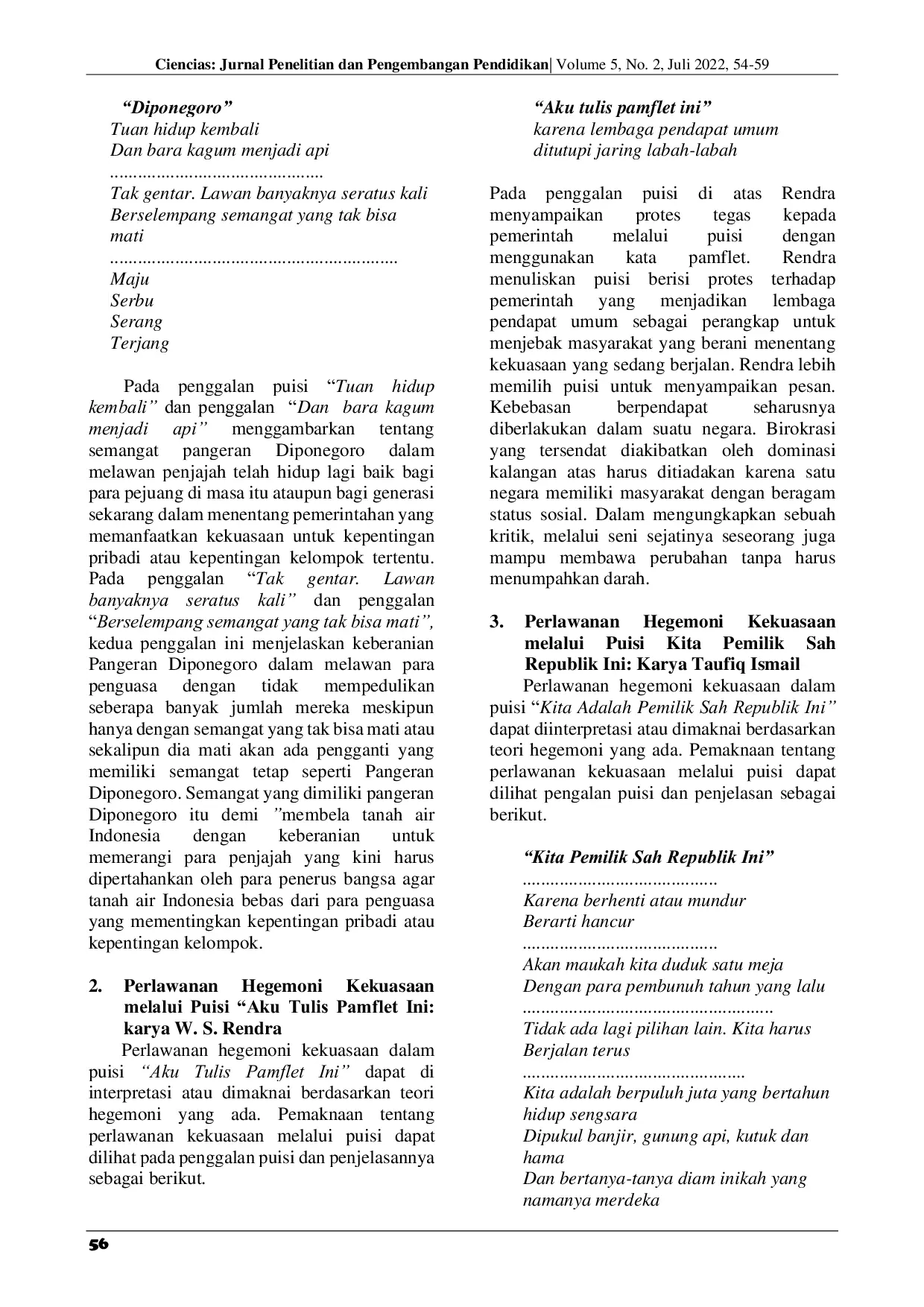 JURIS Perlawanan Hegemoni Kekuasaan dalam Puisi Diponegoro Aku Tulis Pamflet Ini Kita Pemilik Sah Republik Ini Perlawanan Teratai