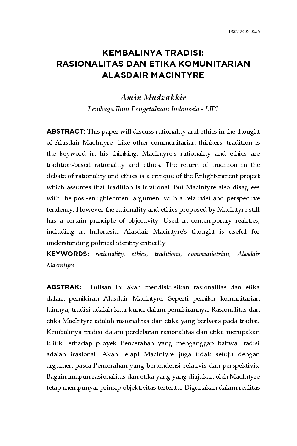 juris Kembalinya Tradisi Rasionalitas dan Etika Komunitarian Alasdair MacIntyre