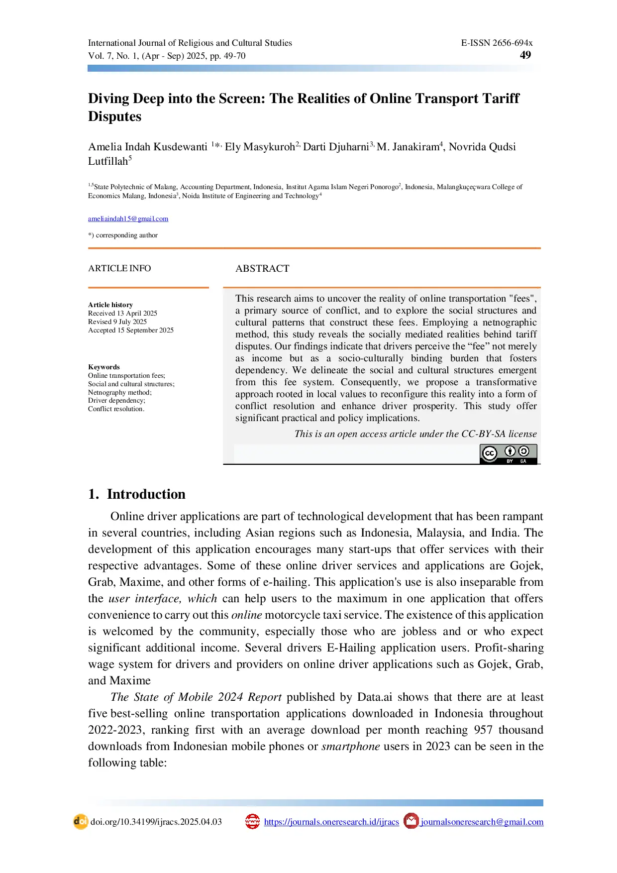 JURIS Diving deep into the screen The Realities of Online Transport Tariff Disputes