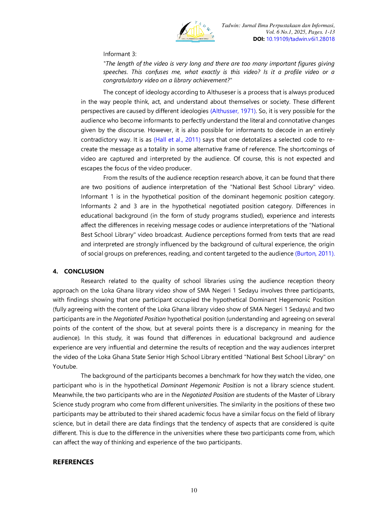 JURIS Understanding Libraries Through the Screen A Reception Analysis of Video Showing Loka Ghana Library SMA 1 Sedayu
