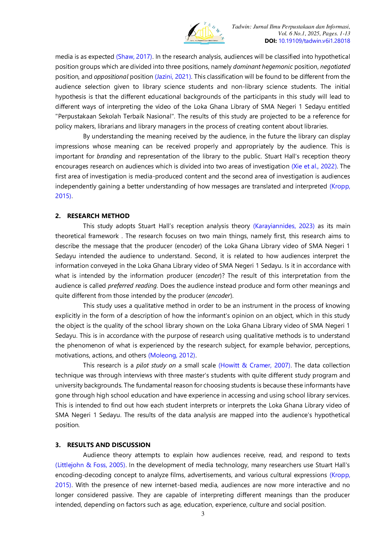 JURIS Understanding Libraries Through the Screen A Reception Analysis of Video Showing Loka Ghana Library SMA 1 Sedayu