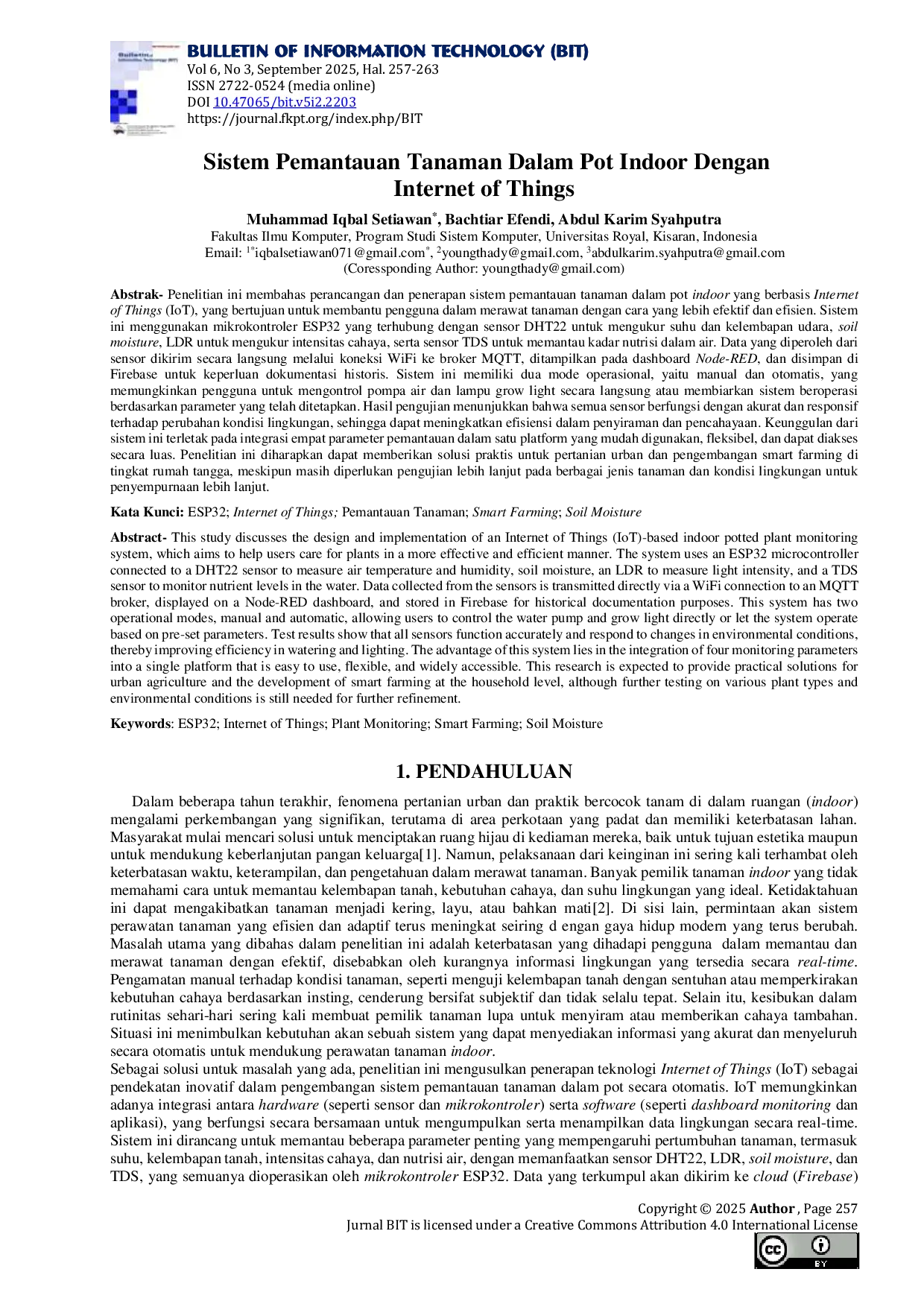 JURIS Sistem Pemantauan Tanaman Dalam Pot Indoor Dengan Internet Of Things