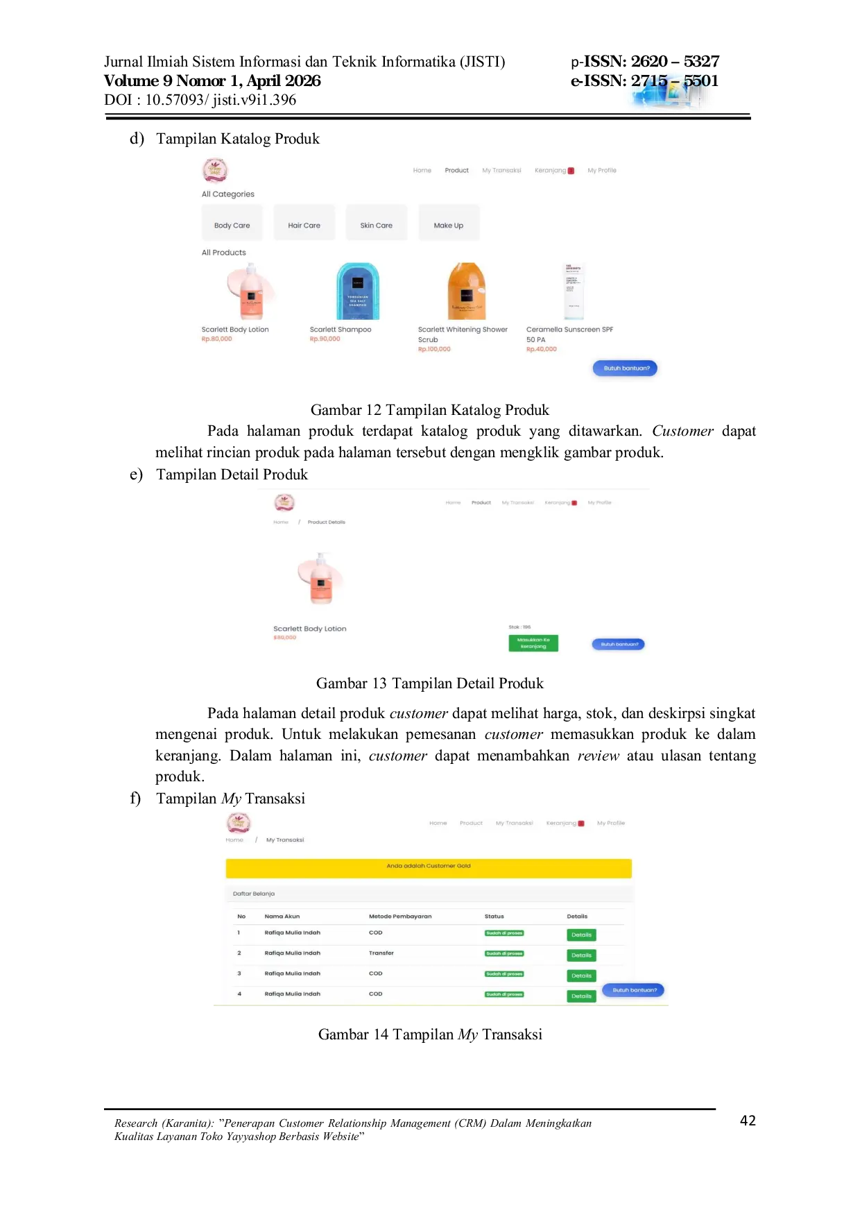 JURIS Penerapan Customer Relationship Management CRM Dalam Meningkatkan Kualitas Layanan Toko Yayyashop Berbasis Website