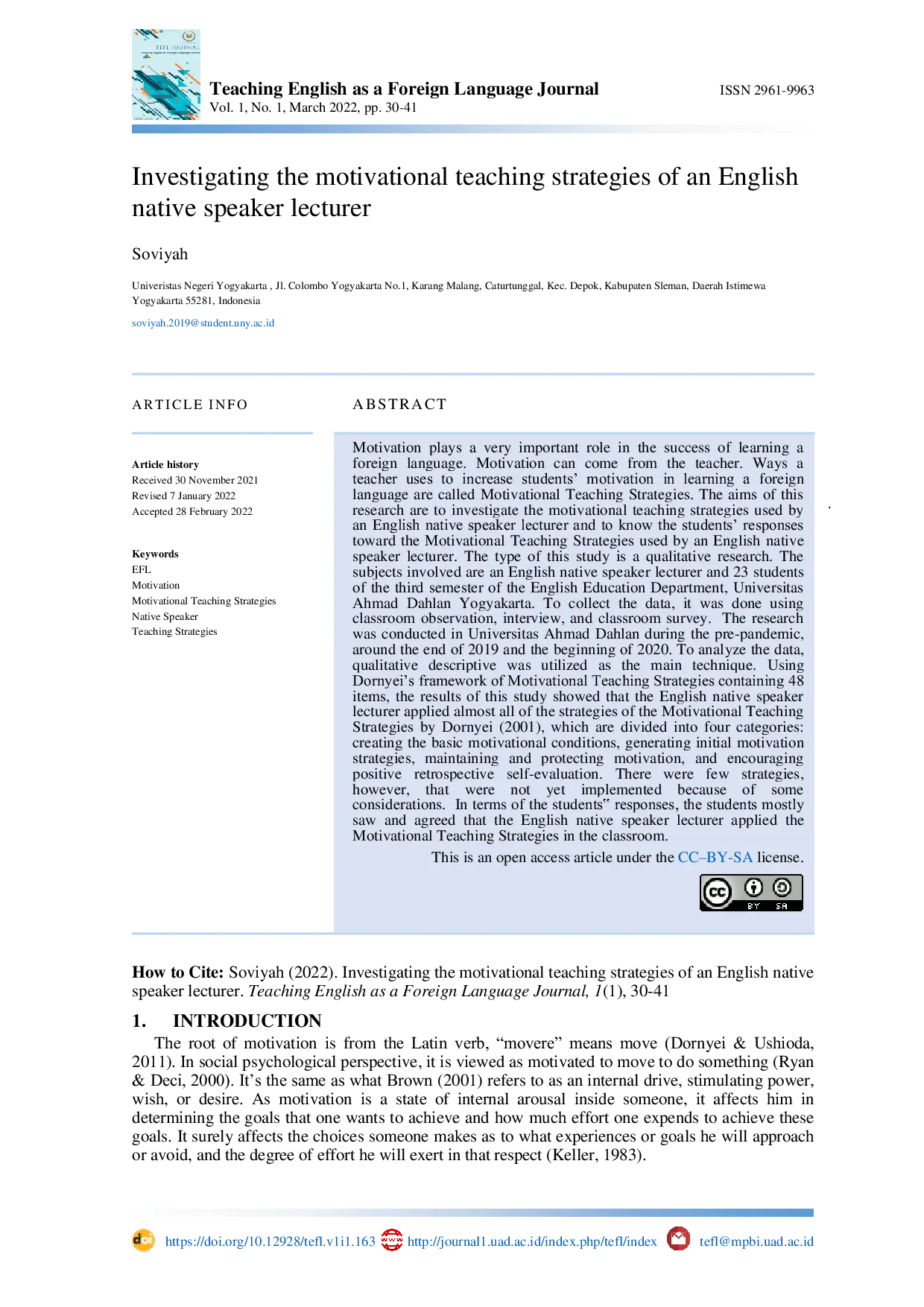 JURIS Investigating the motivational teaching strategies of an English native speaker lecturer