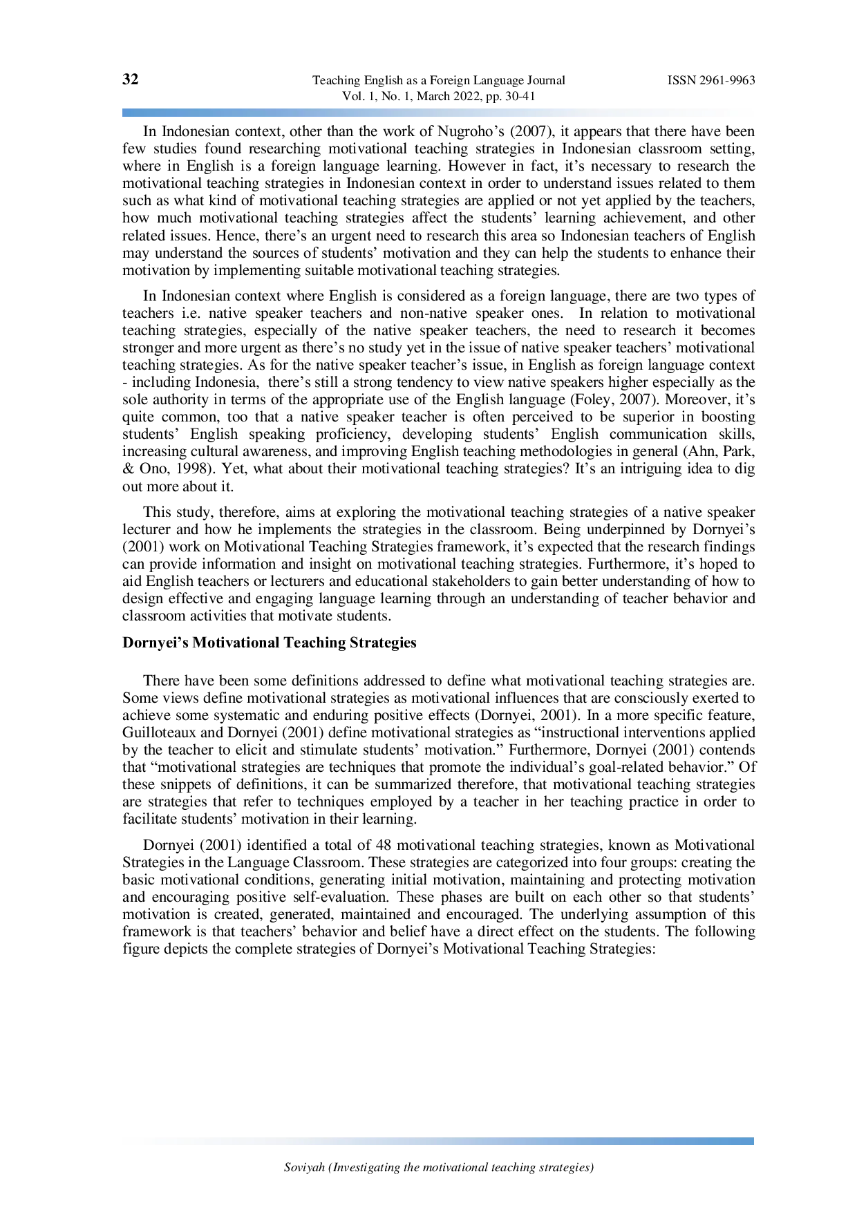 JURIS Investigating the motivational teaching strategies of an English native speaker lecturer