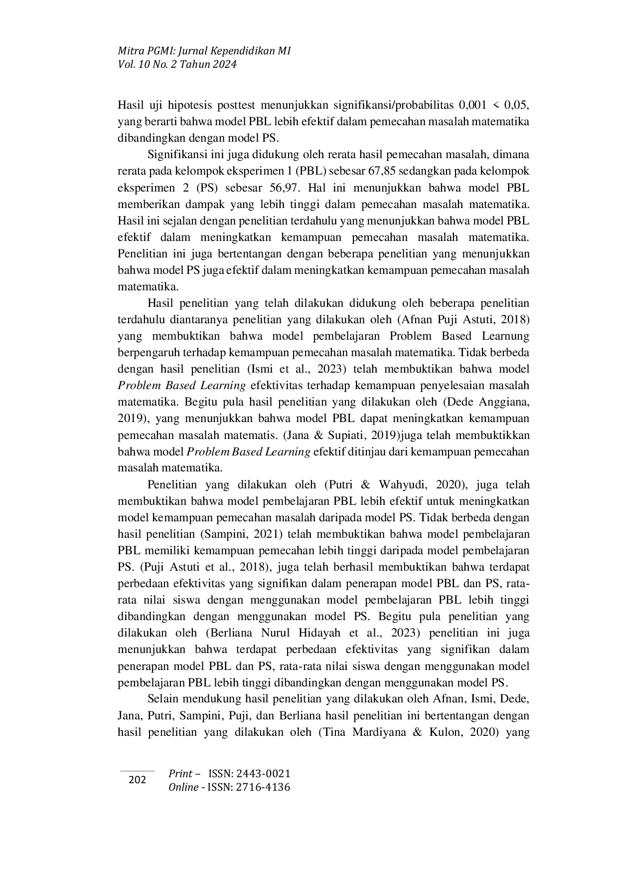 JURIS Efektivitas Model Pembelajaran Problem Based Learning dan Problem Solving Ditinjau dari Kemampuan Pemecahan Masalah Matematika Siswa Sekolah Dasar