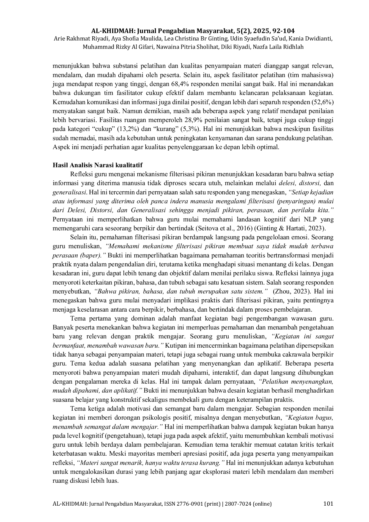 JURIS Memahami Mekanisme Berpikir Melalui Neuro Linguistic Programming untuk Menguatkan Pembelajaran Mendalam di Sekolah Dasar