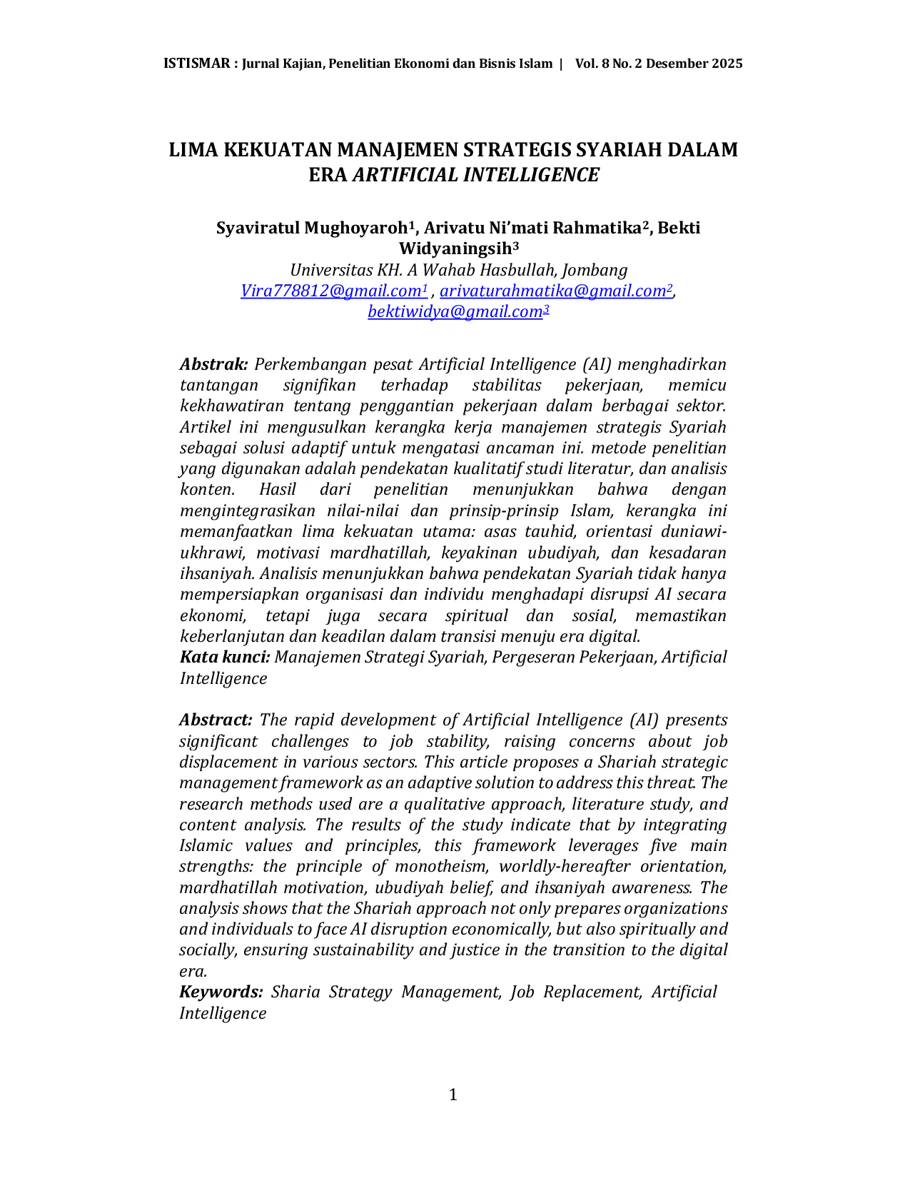 JURIS Lima Kekuatan Manajemen Strategis Syariah Dalam Era Artificial Intelligence