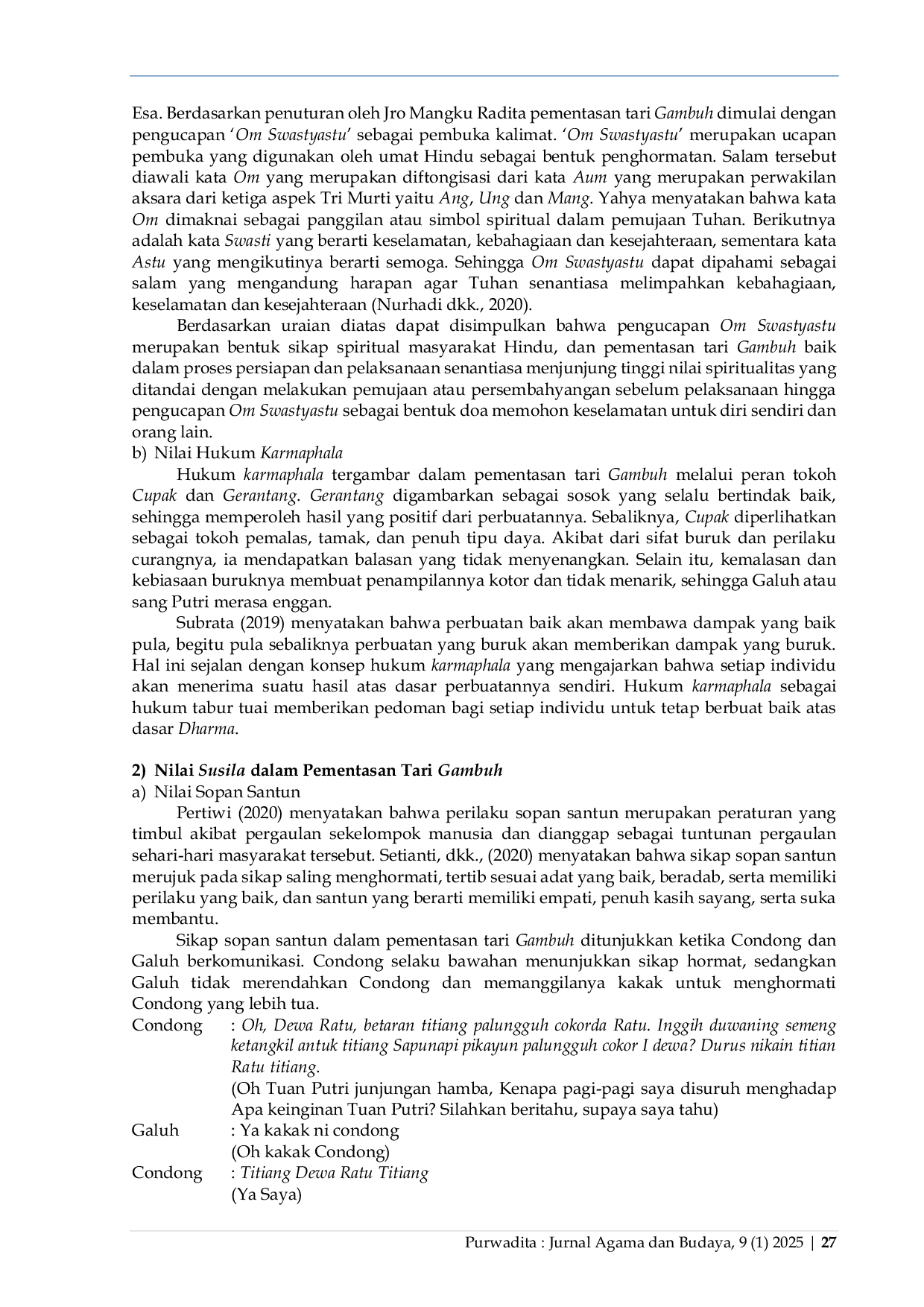 JURIS Analisis Nilai Pendidikan Agama Hindu Dalam Pementasan Tari Gambuh Pada Upacara Pujawali Desa Anturan