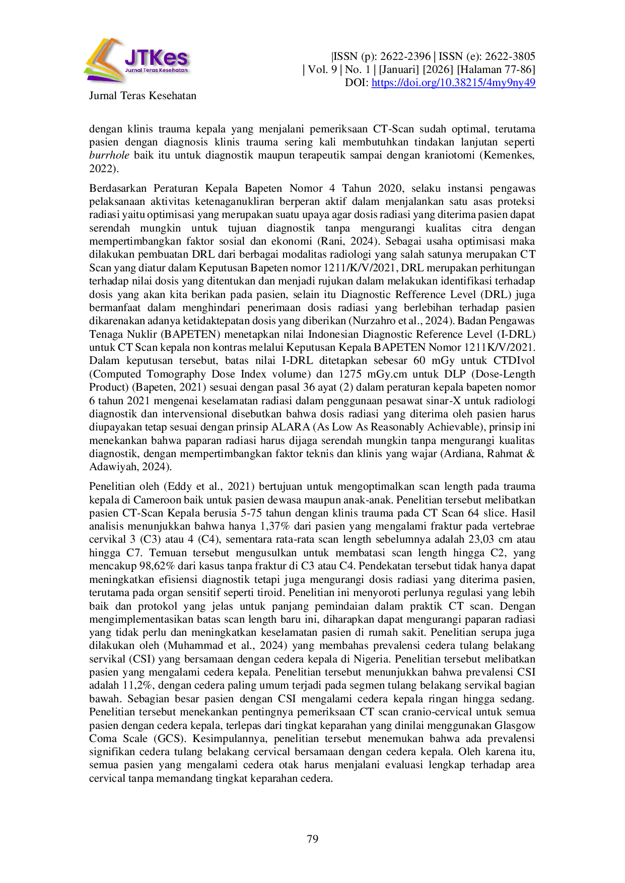 JURIS Evaluasi Dosis CT Scan Kepala Trauma Terhadap Nilai I DRL