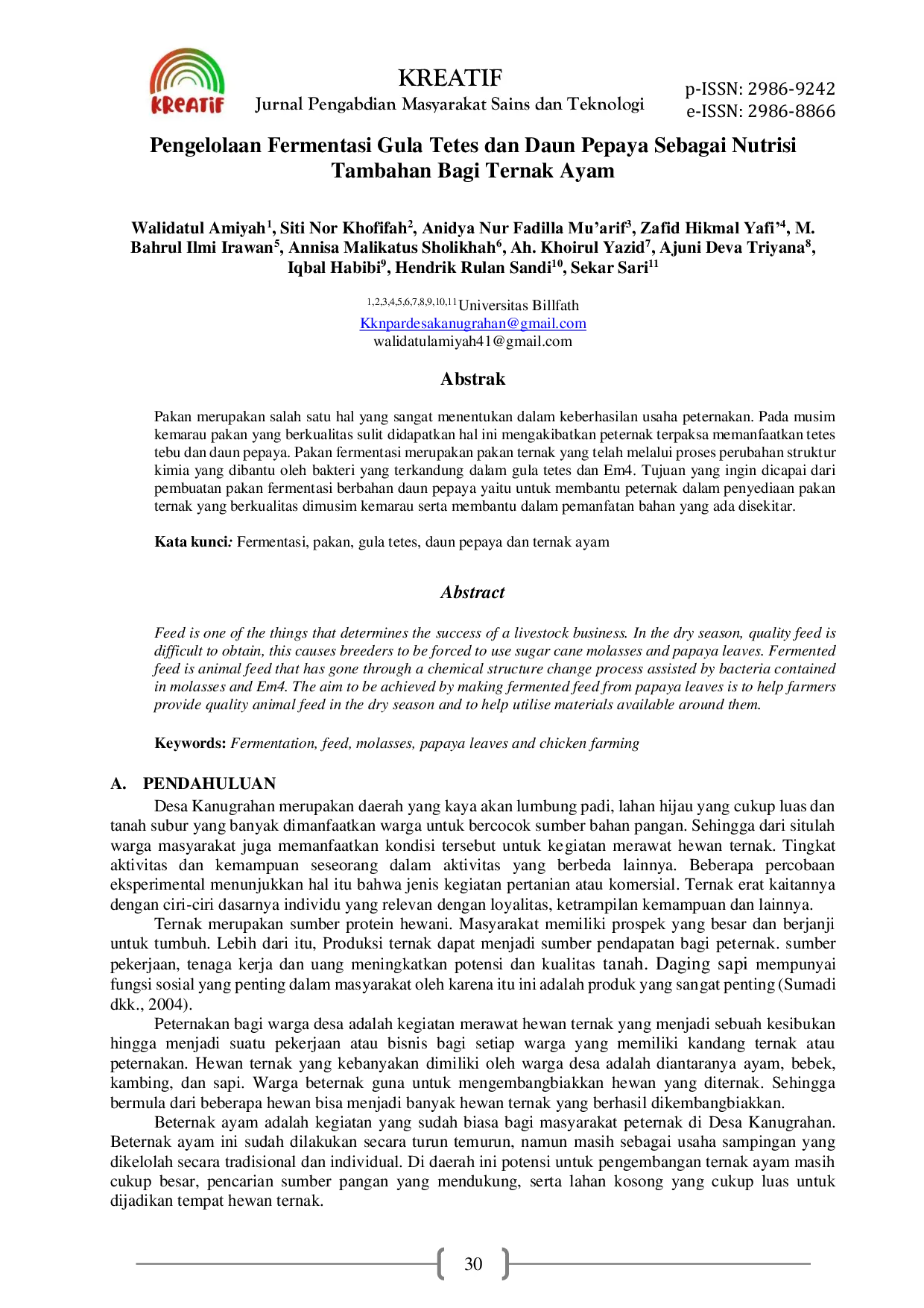 JURIS Pengelolaan Fermentasi Gula Tetes dan Daun Pepaya Sebagai Nutrisi Tambahan Bagi Ternak Ayam