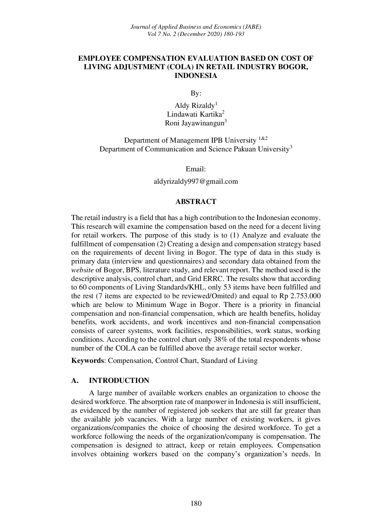 JURIS Employee Compensation Evaluation Based on Cost of Living Adjustment Cola in Retail Industry Bogor Indonesia