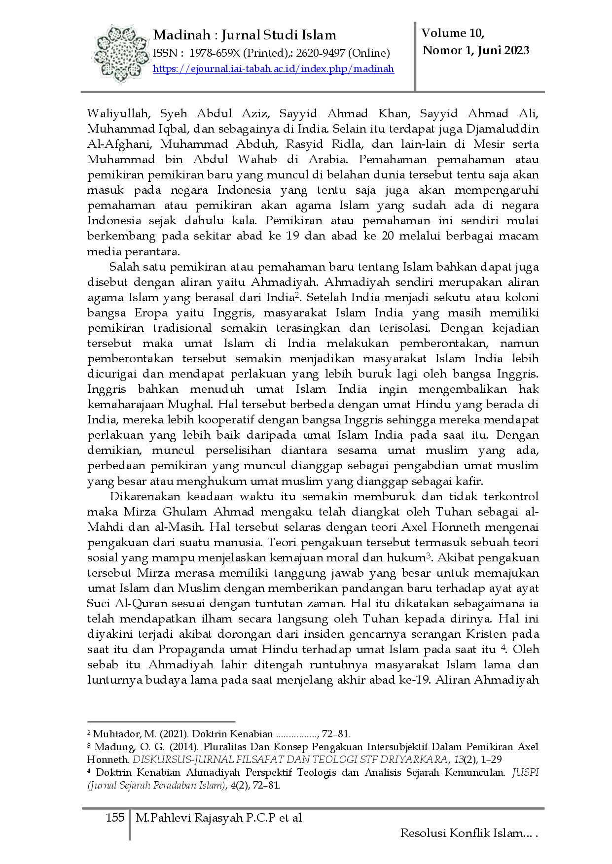juris Resolusi Konflik Islam Arus Utama dan Kelompok Ahmadiyah di Desa Manis Lor Studi Atas Rekognisi Axel Honneth