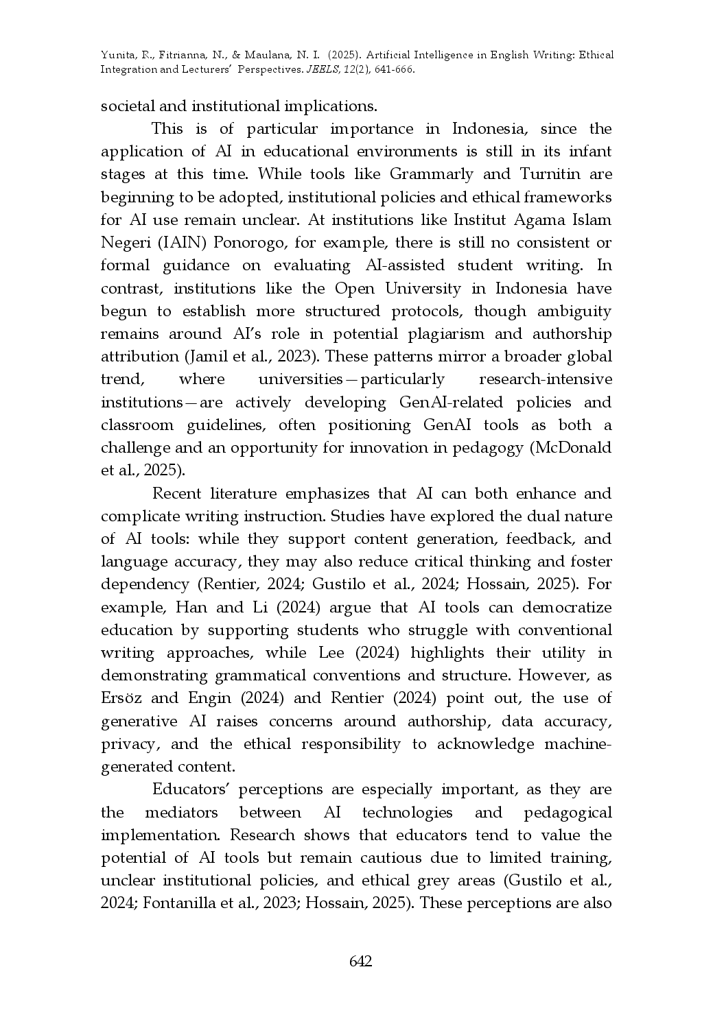 juris Artificial Intelligence in English Writing Ethical Integration and Educators Perspectives