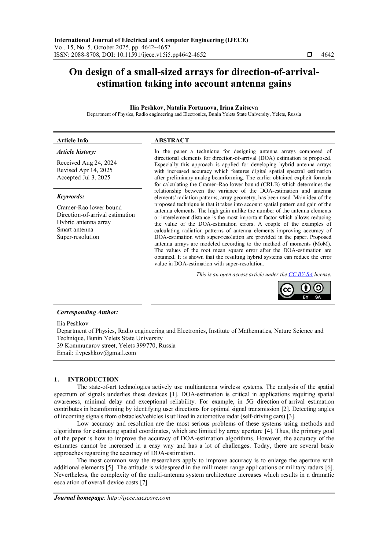 JURIS On design of a small sized arrays for direction of arrival estimation taking into account antenna gains