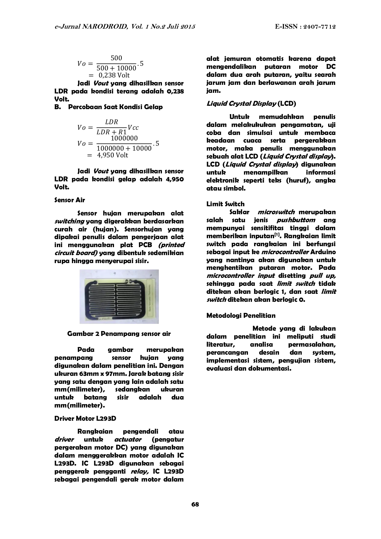 JURIS Jemuran Pakaian Otomatis Menggunakan Sensor Hujan Dan Sensor Ldr Berbasis Arduino Uno