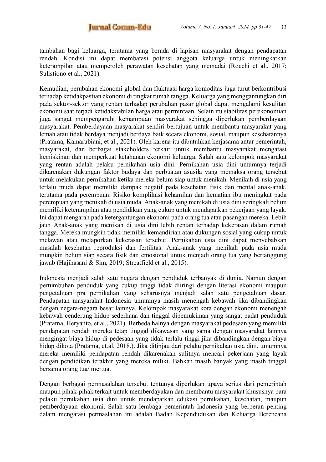 JURIS Analisis Ketahanan Ekonomi Keluarga Pada Pelaku Pernikahan Usia Dini Di Desa Pengaringan Pagaralam Sumatera Selatan