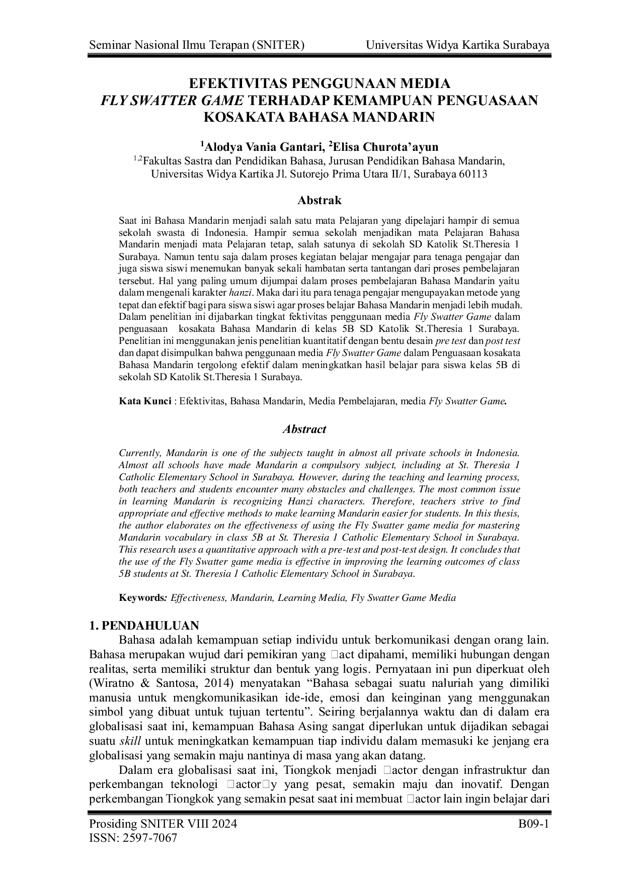 JURIS Efektivitas Penggunaan Media Fly Swatter Game Terhadap Kemampuan Penguasaan Kosakata Bahasa Mandarin