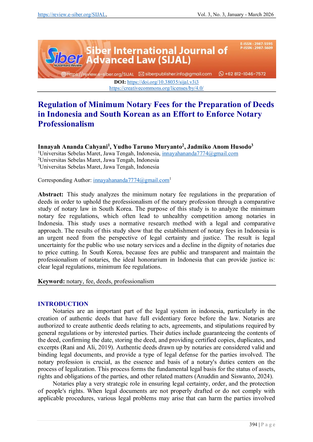 JURIS Regulation of Minimum Notary Fees for the Preparation of Deeds in Indonesia and South Korean as an Effort to Enforce Notary Professionalism