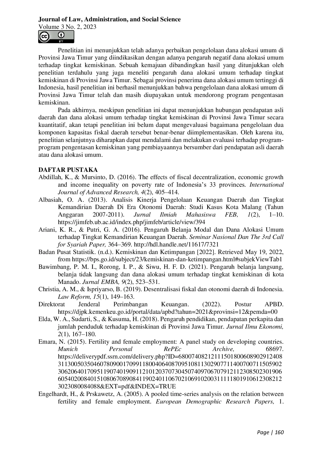 JURIS Pengaruh Pendapatan Asli Daerah Dan Dana Alokasi Umum Terhadap Tingkat Kemiskinan Di Provinsi Jawa Timur Tahun 2017 2019