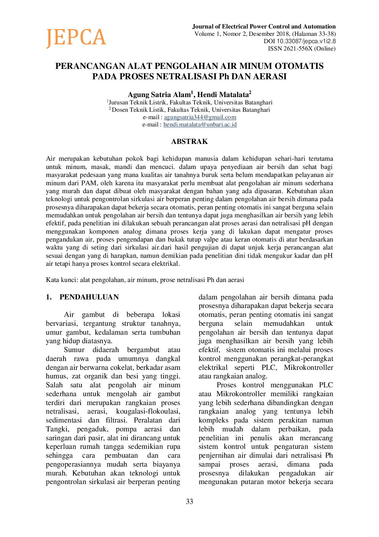 JURIS PERANCANGAN ALAT PENGOLAHAN AIR MINUM OTOMATIS PADA PROSES NETRALISASI Ph DAN AERASI