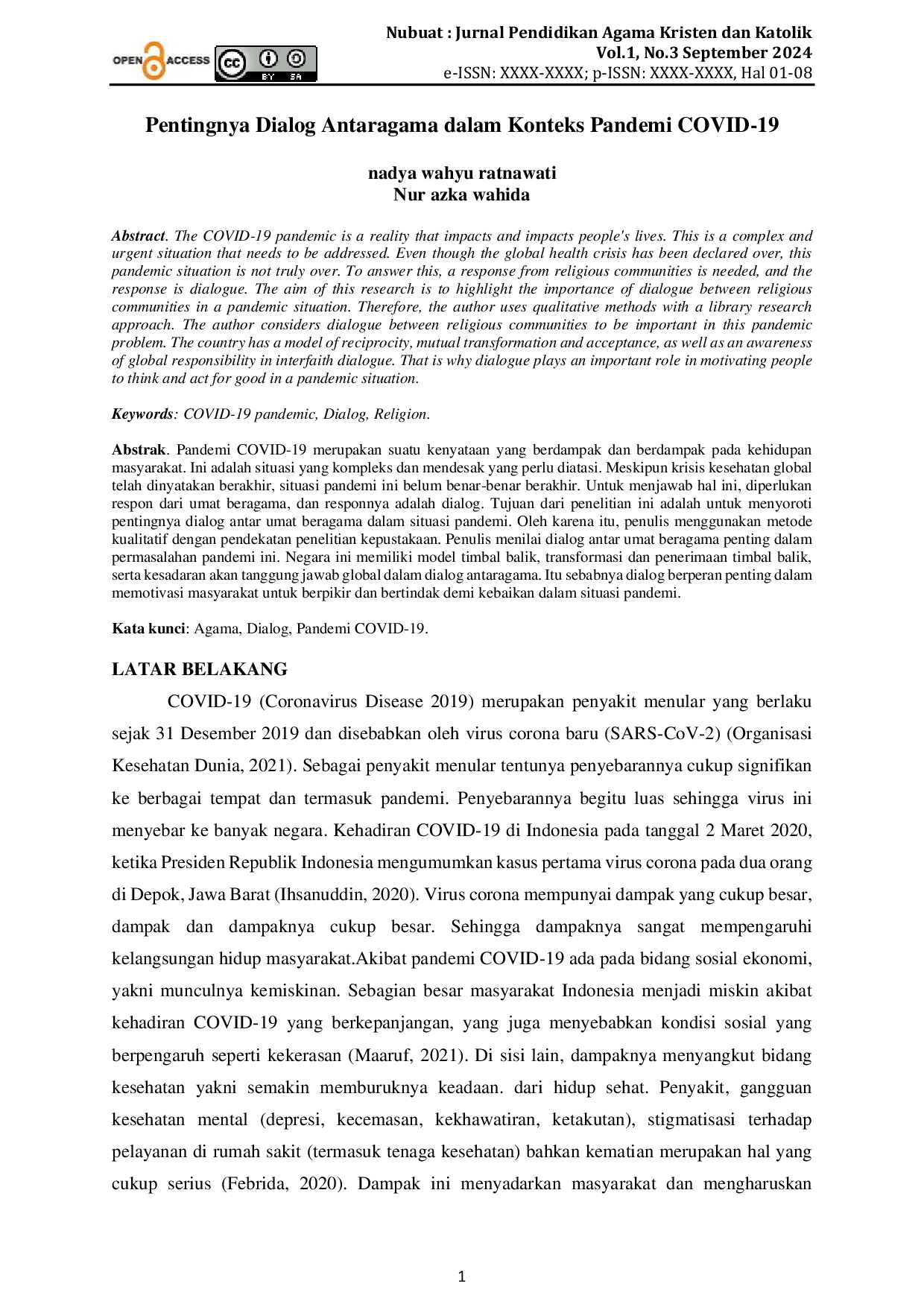 JURIS Pentingnya Dialog Antaragama dalam Konteks Pandemi COVID 19