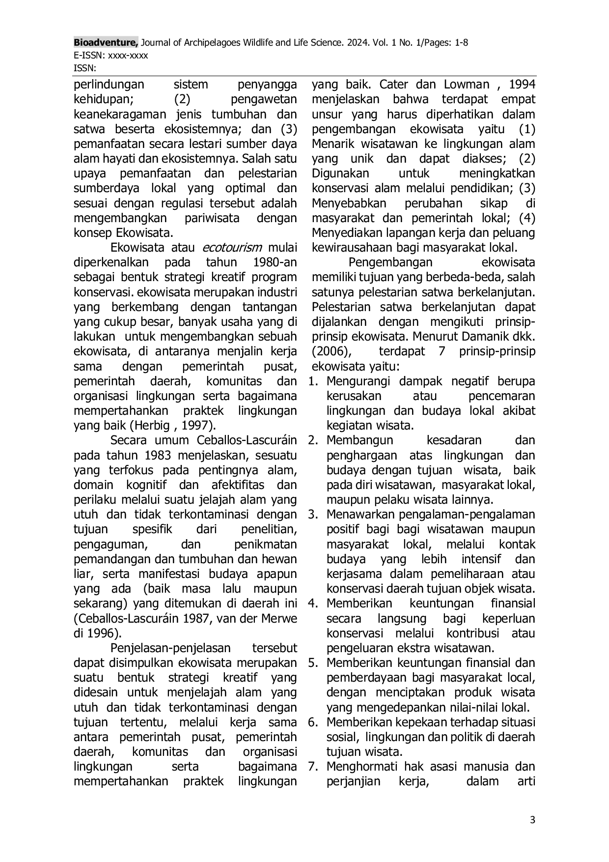 JURIS Menejemen Satwa Berkelanjutan Dalam Industri Ekowisata