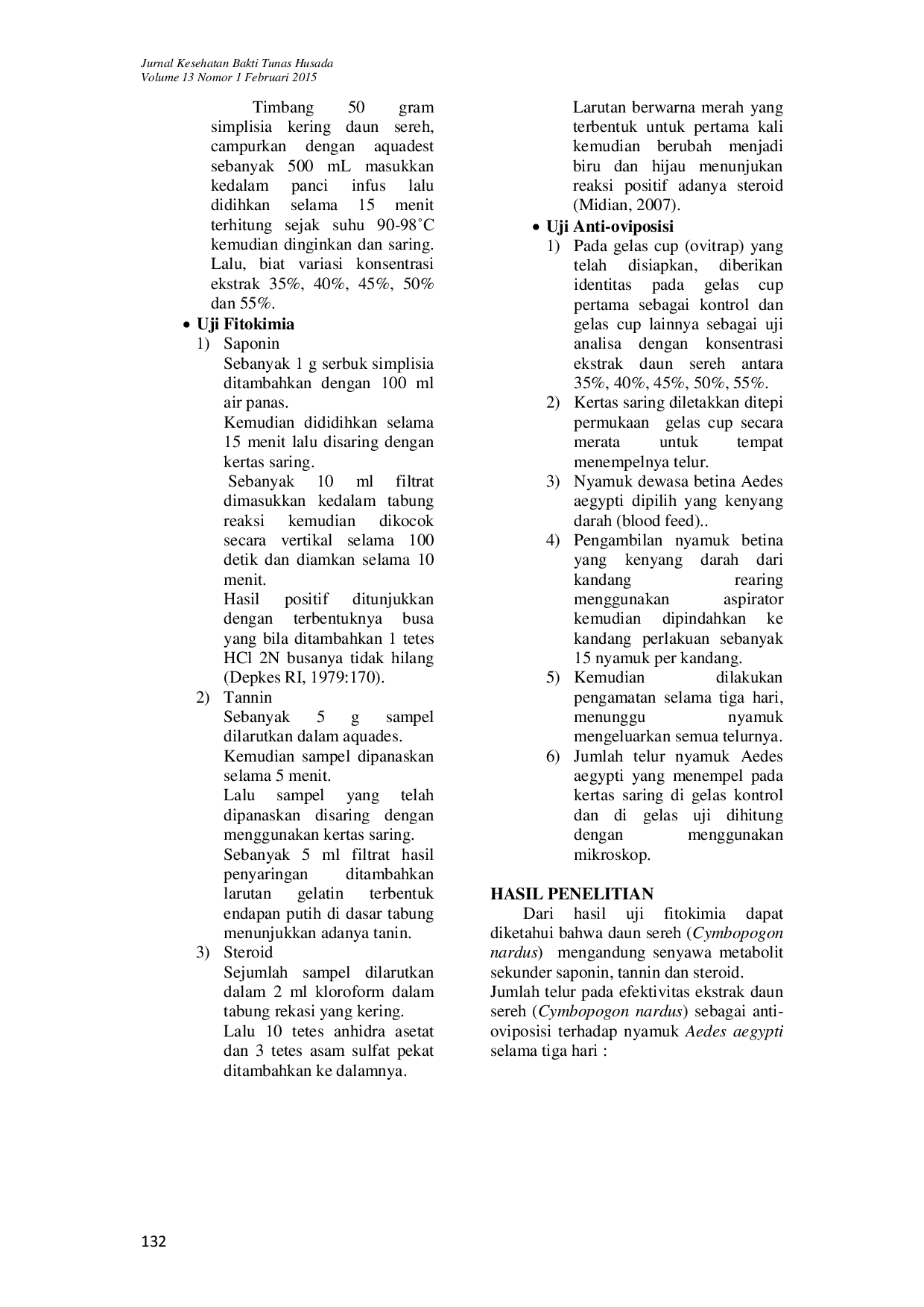 JURIS EFEKTIVITAS EKSTRAK DAUN SEREH Cymbopogon nardus SEBAGAI ANTI OVIPOSISI TERHADAP NYAMUK Aedes aegypti