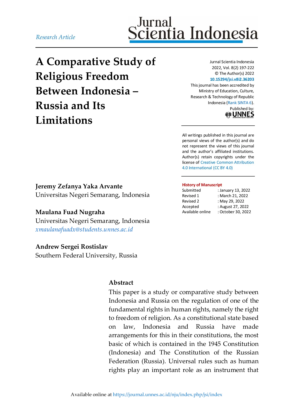 JURIS A Comparative Study of Religious Freedom Between Indonesia Russia and Its Limitations
