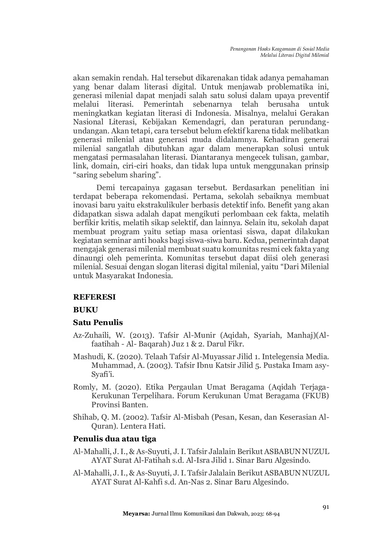 JURIS Penanganan Hoaks Keagamaan di Sosial Media Melalui Literasi Digital Milenial