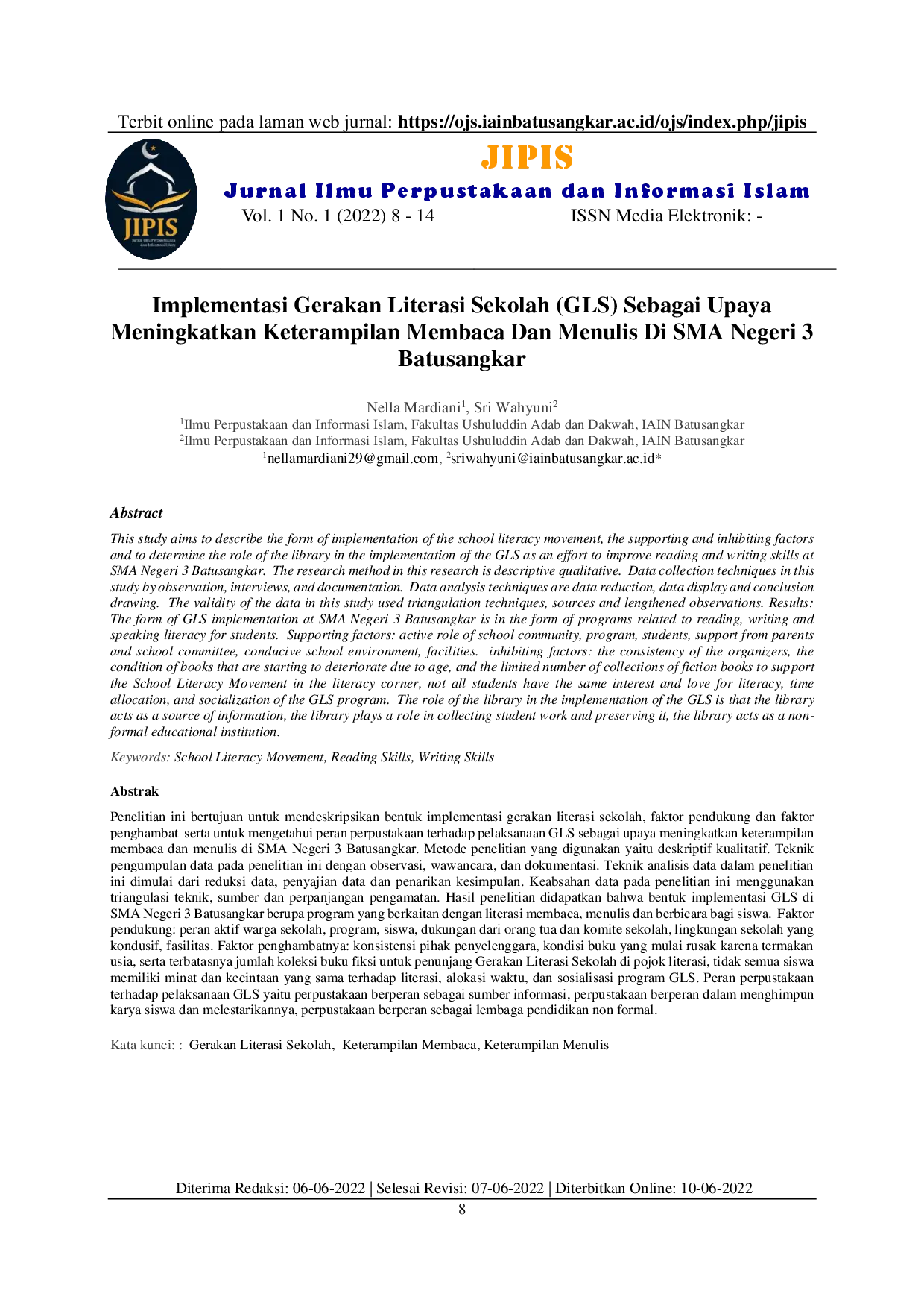 juris Implementasi Gerakan Literasi Sekolah GLS Sebagai Upaya Meningkatkan Keterampilan Membaca Dan Menulis Di SMA Negeri 3 Batusangkar