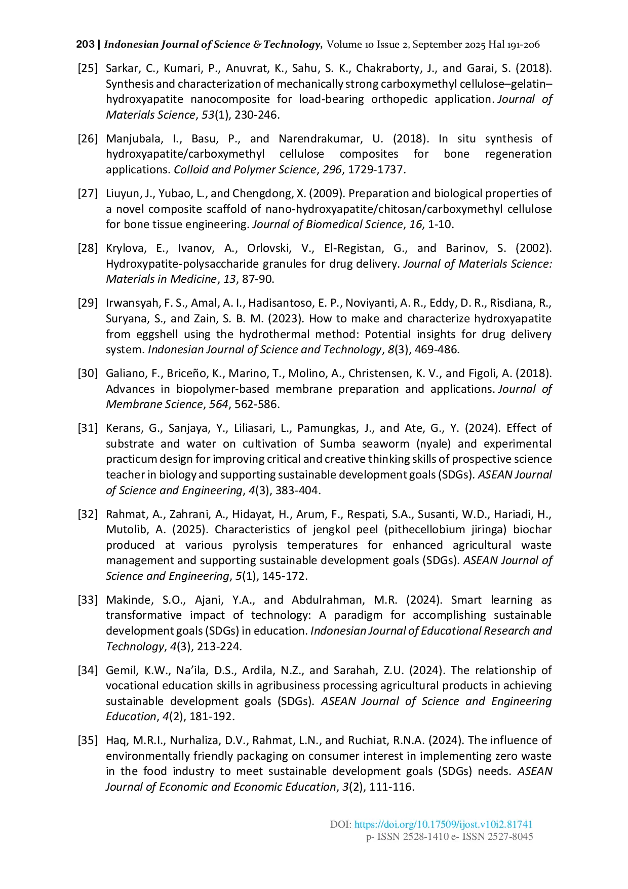 JURIS A Study on Sustainable Eggshell Derived Hydroxyapatite CMC Membranes Enhancing Flexibility and Thermal Stability for Sustainable Development Goals SDGs