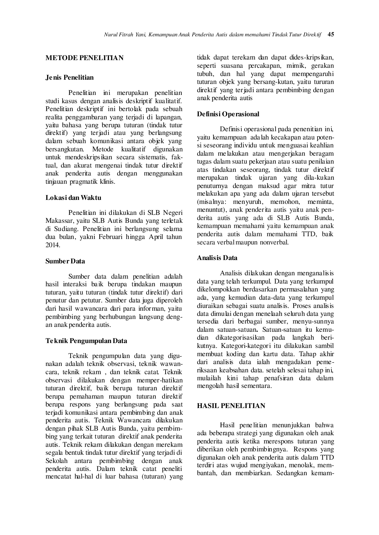 JURIS Kemampuan Anak Penderita Autis Dalam Memahami Tindak Tutur Direktif Tinjauan Pragmatik Klinis