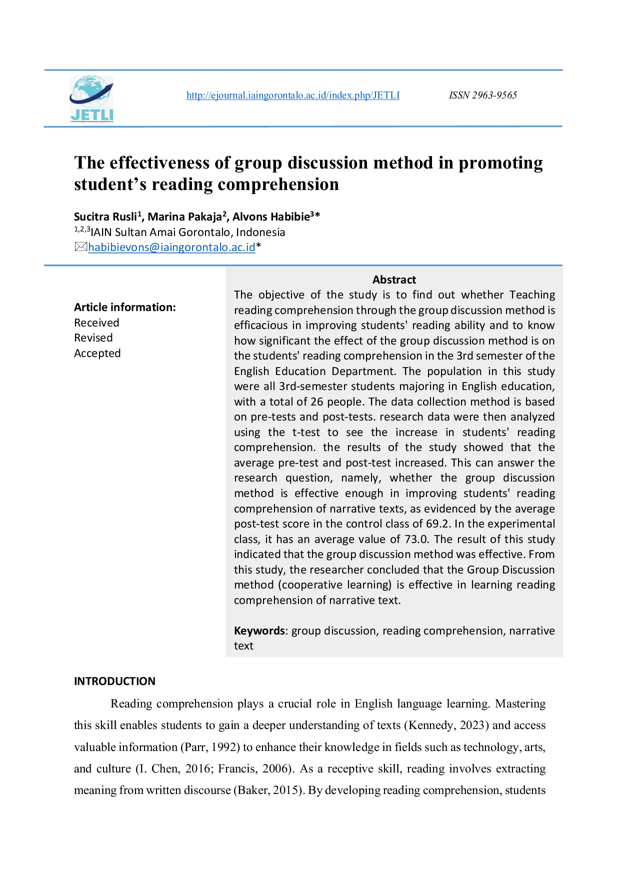 JURIS The Effectiveness of Group Discussion Method in Promoting Student s Reading Comprehension