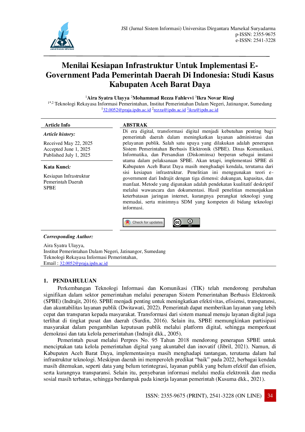 JURIS Analisis Kesiapan Infrastruktur Dalam Implementasi Sistem Pemerintahan Berbasis Elektronik di Kabupaten Aceh Barat Daya