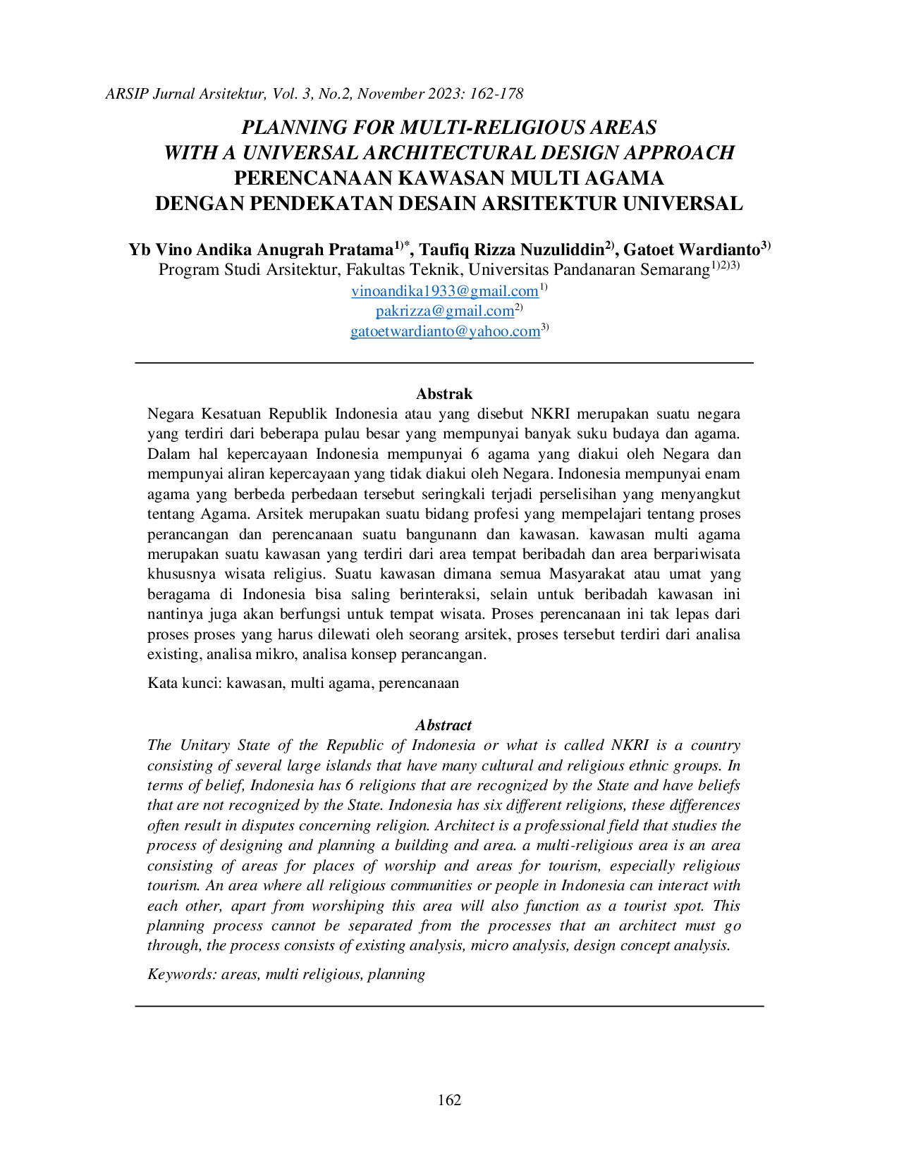 juris Perencanaan Kawasan Multi Agama dengan Pendekatan Desain Arsitektur Universal
