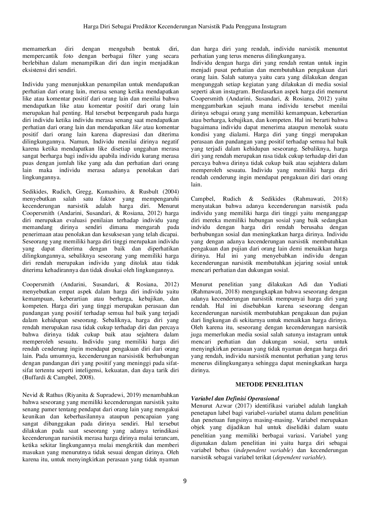 JURIS Harga Diri Sebagai Prediktor Kecenderungan Narsistik Pada Pengguna Instagram Retno Dian Veronica Ditta Febrieta